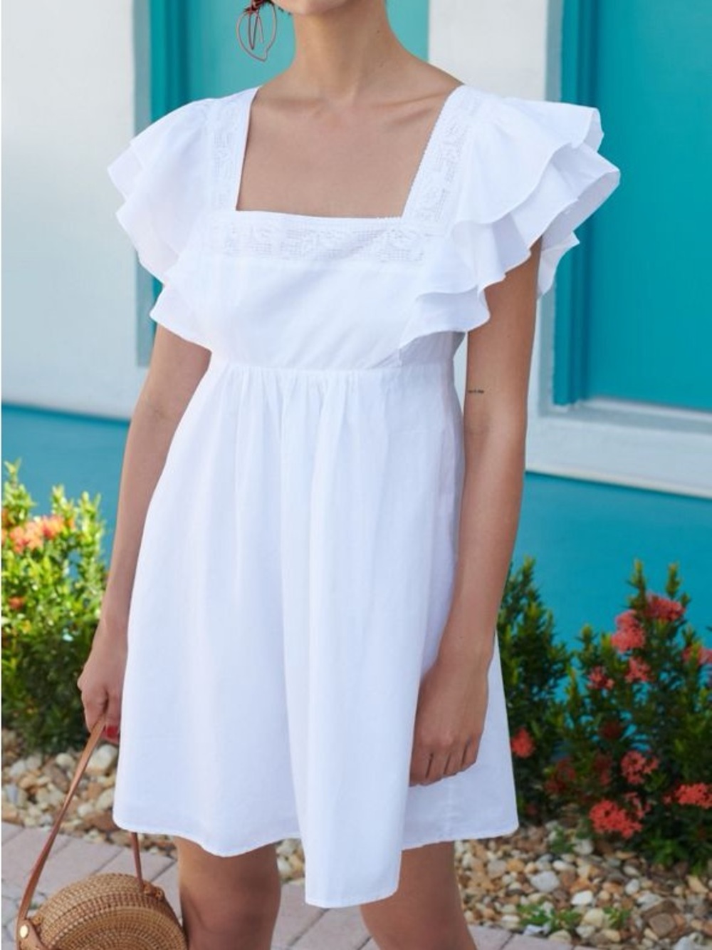 Urban Outfitters White Ruffle-Sleeve Babydoll Dress